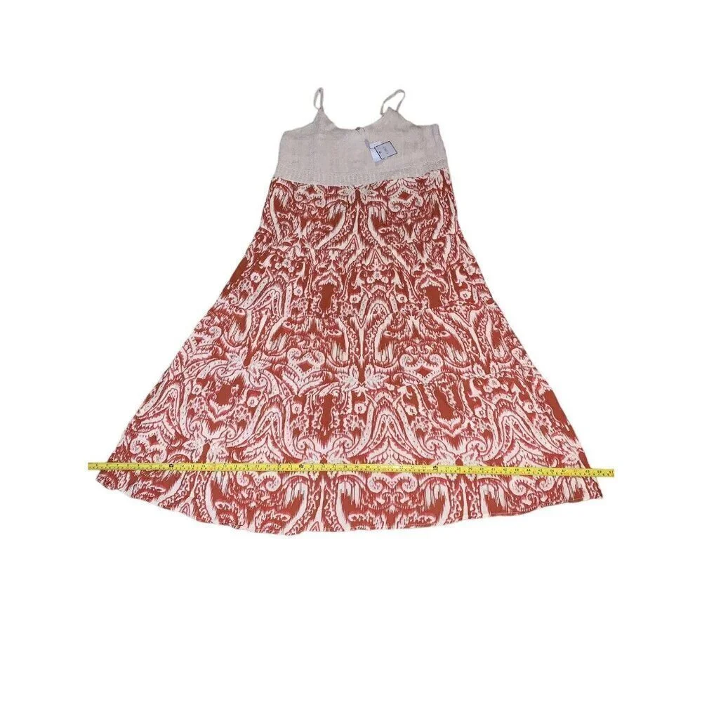 Cupio Women's Sleeveless Tiered Maxi Dress w Crochet Bodice XL Ivory & Rust BOHO